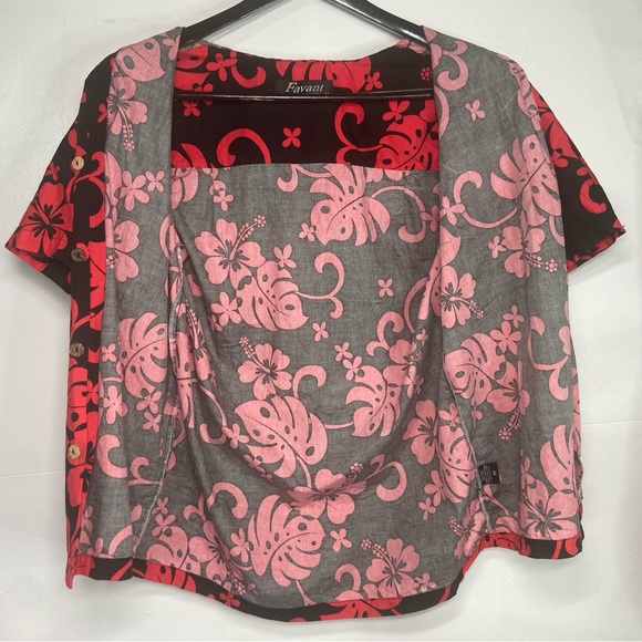 Favant Hawaiian Shirt Mens Medium Red Black Hibiscus Floral Print 100% Cotton - Picture 2 of 15